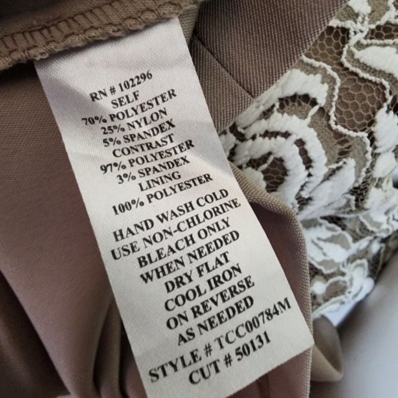 CONNECTED APPAREL Tan White Floral Lace Detail Sleeveless Dress Womens Size 6 - Picture 8 of 8